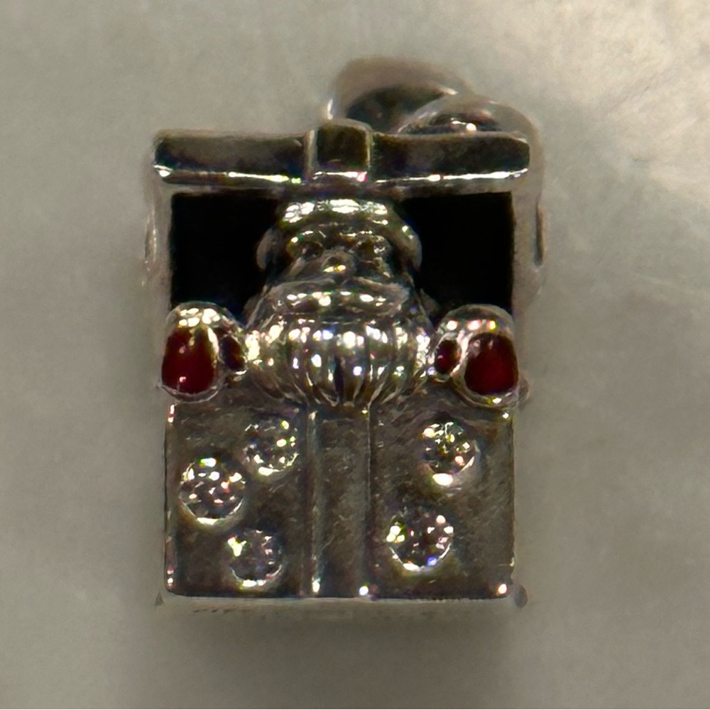 Pandora Moments Retired Christmas Santa in the Giftbox Charm HTF